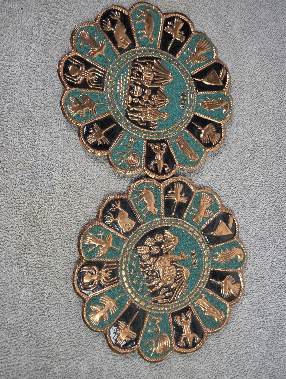 Handcrafted Copper Gold & Teal Decorative Wall Plaques - Set Of Two